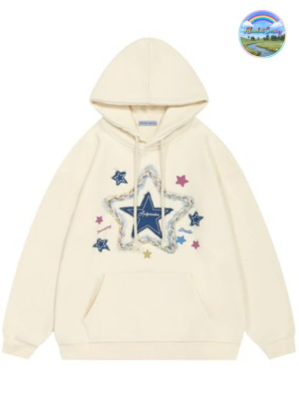 Oversized Star Graphic Fleece Hoodie Streetwear Pullover with Pocket